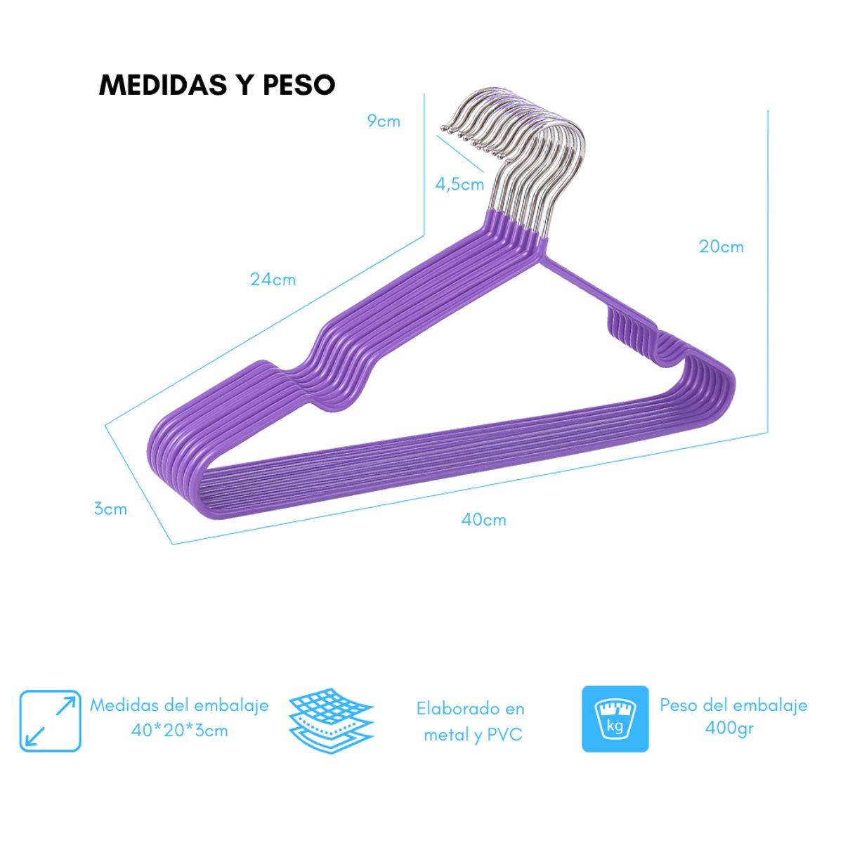 GENERICO - Ganchos Colgadores Para Ropa Antideslizante 10 Unidades