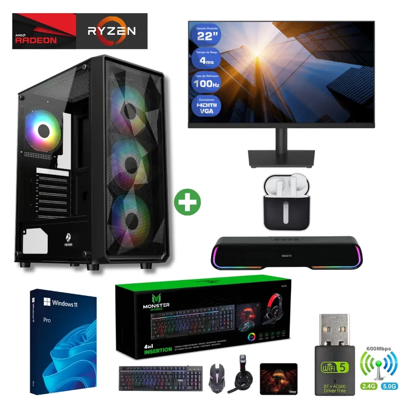 AMD CORP - Pc Gamer AMD 5 8500G - 32GB - 740M - 2TB (Monitor 22" + Parlante + HP) PELU