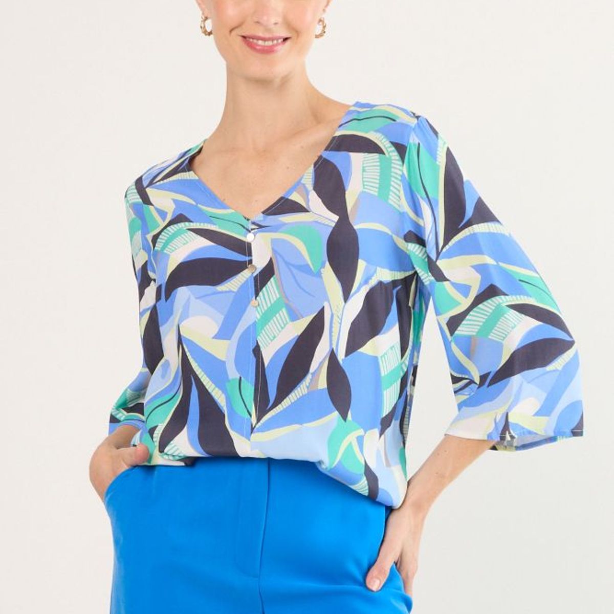 MA GRIFFE - Blusas Manga Larga Mujer Celeste Magriffe