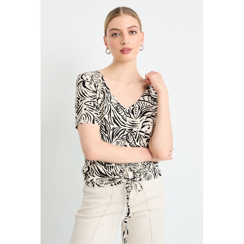 IO - Polera Manga Corta Mujer Beige Io