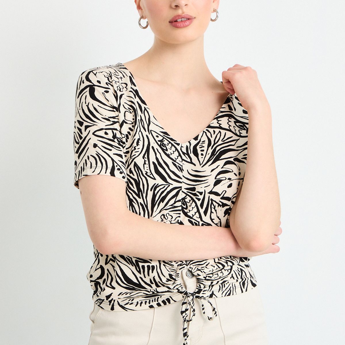 IO - Polera Manga Corta Mujer Beige Io