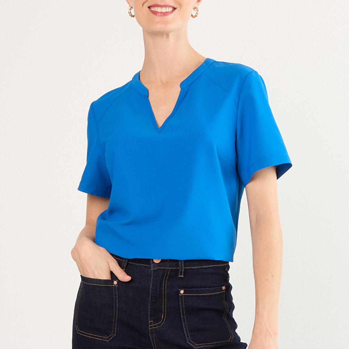 MA GRIFFE - Blusas Manga Corta Mujer Azul Magriffe