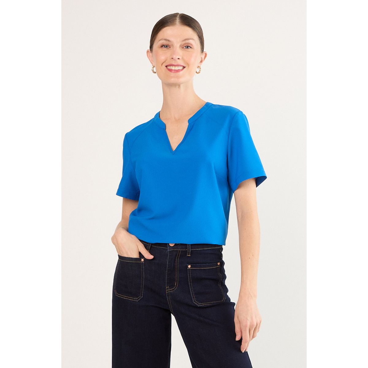 MA GRIFFE - Blusas Manga Corta Mujer Azul Magriffe