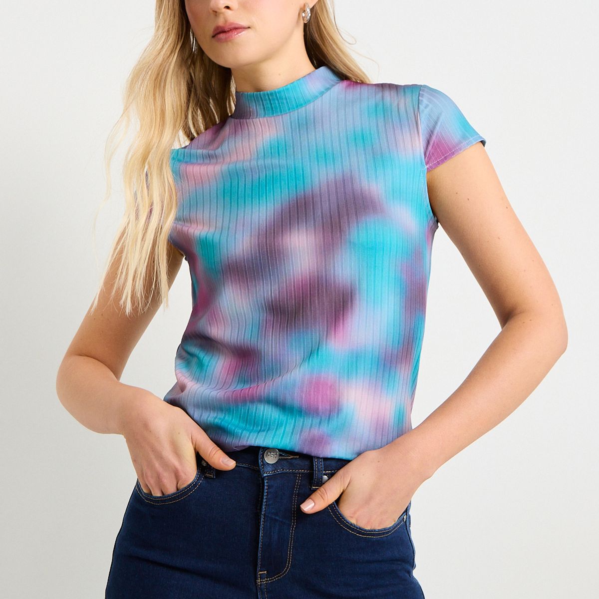 ASH - Polera Manga Corta Mujer Celeste Ash