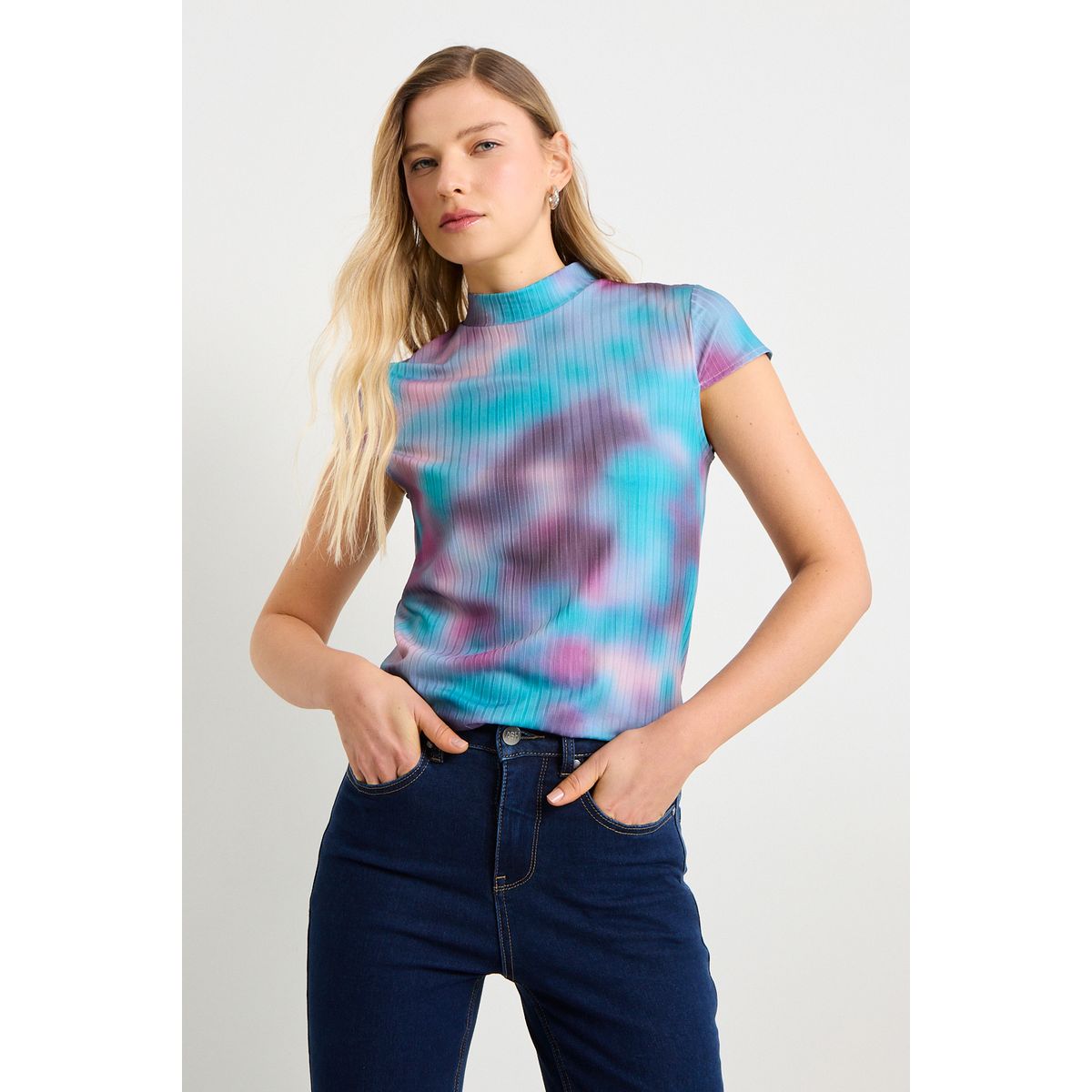 ASH - Polera Manga Corta Mujer Celeste Ash