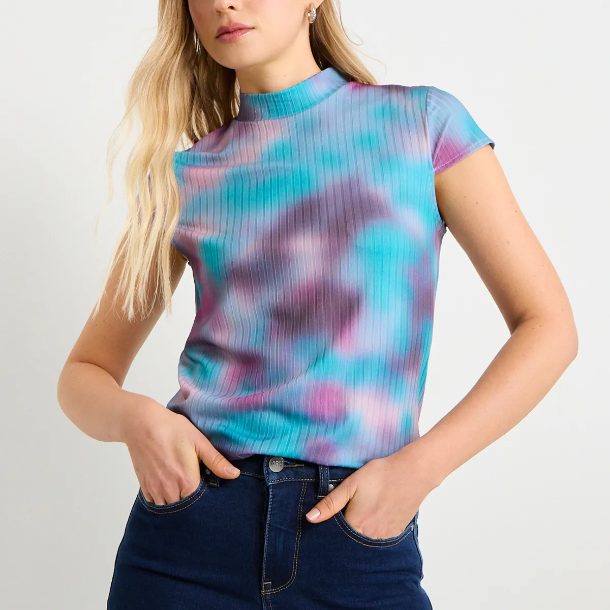 ASH - Polera Manga Corta Mujer Celeste Ash