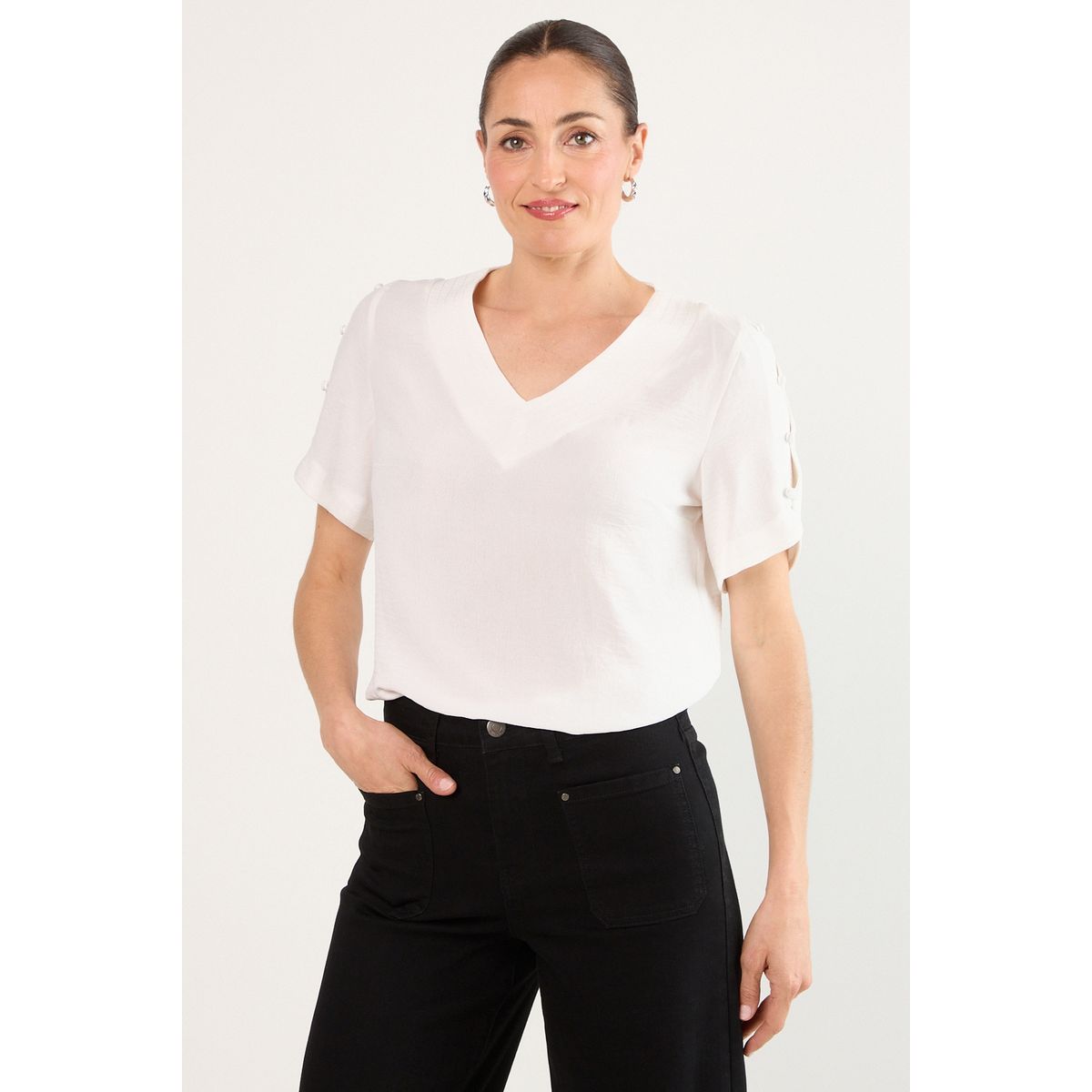 MA GRIFFE - Blusas Manga Corta Mujer Blanco Magriffe