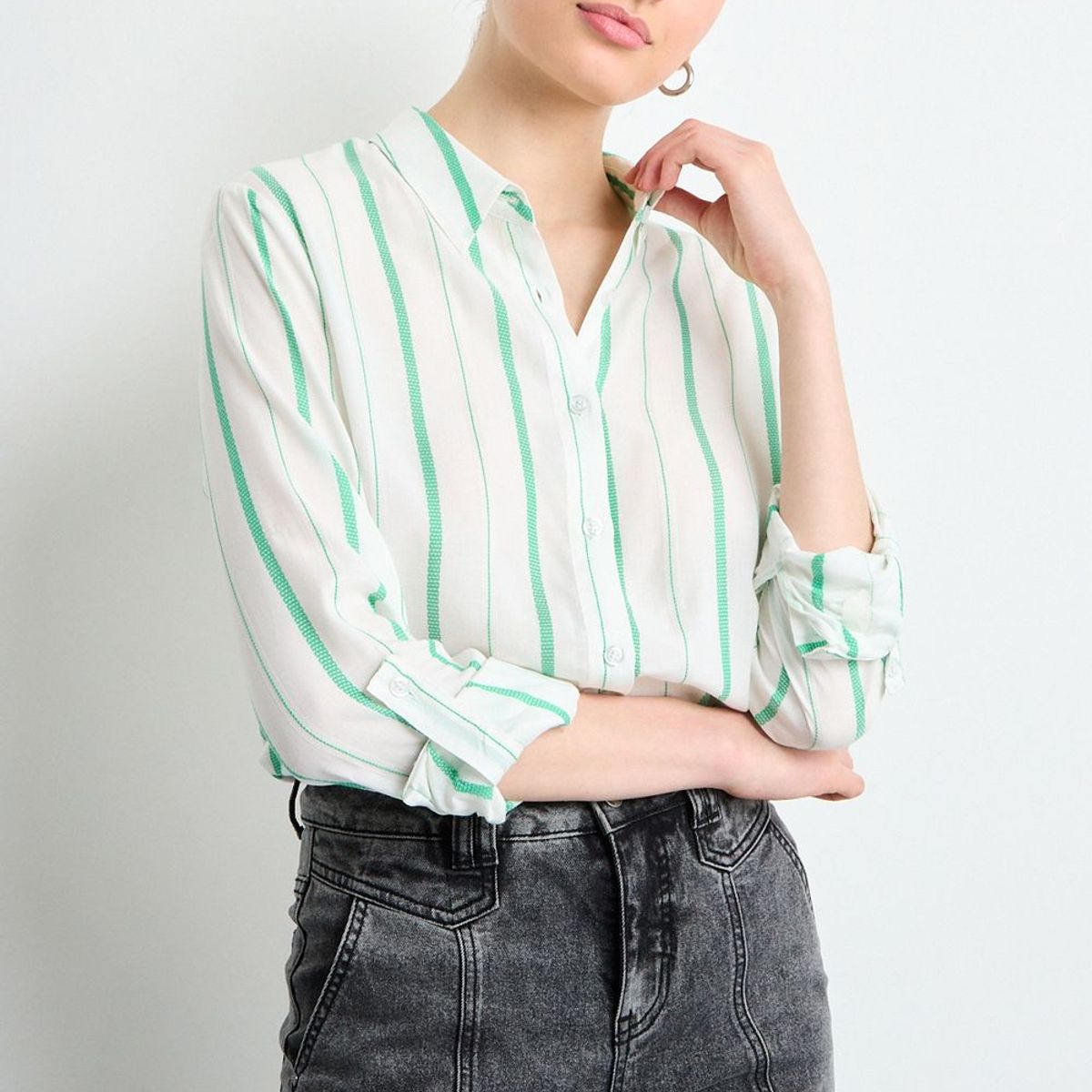 IO - Blusas Manga Larga Mujer Verde Oliva Io