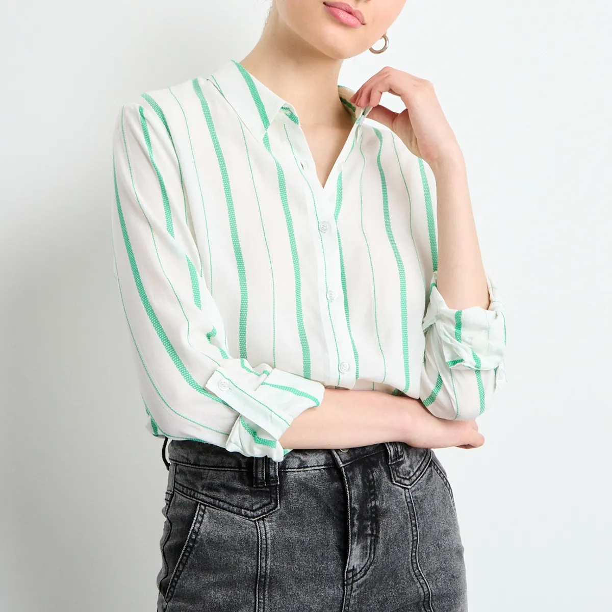 IO - Blusas Manga Larga Mujer Verde Oliva Io