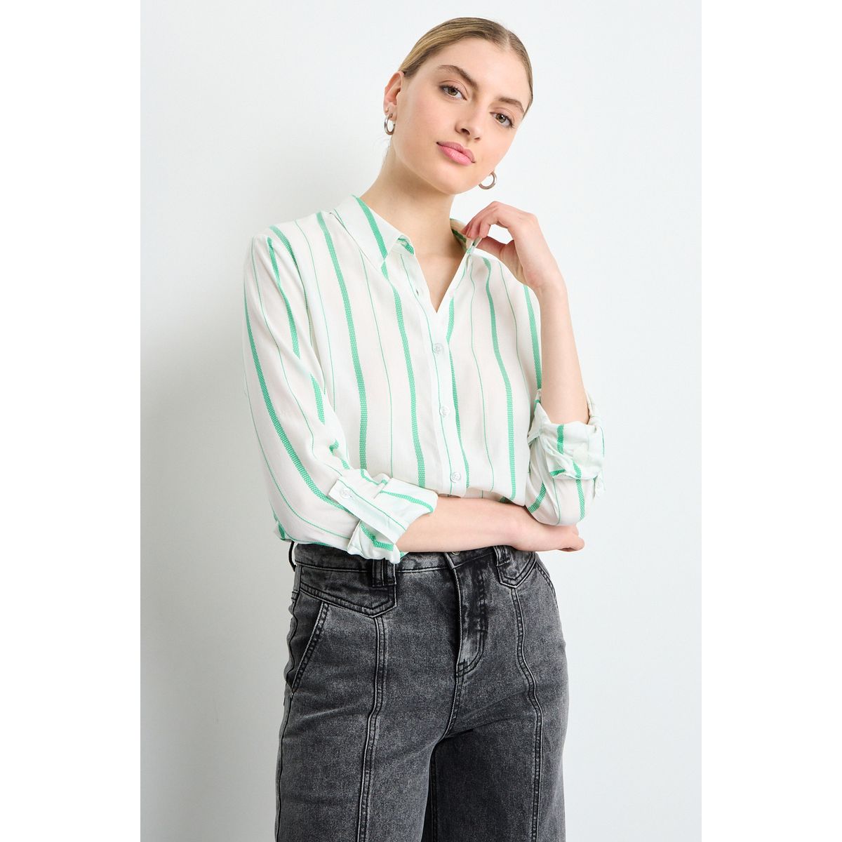 IO - Blusas Manga Larga Mujer Verde Oliva Io