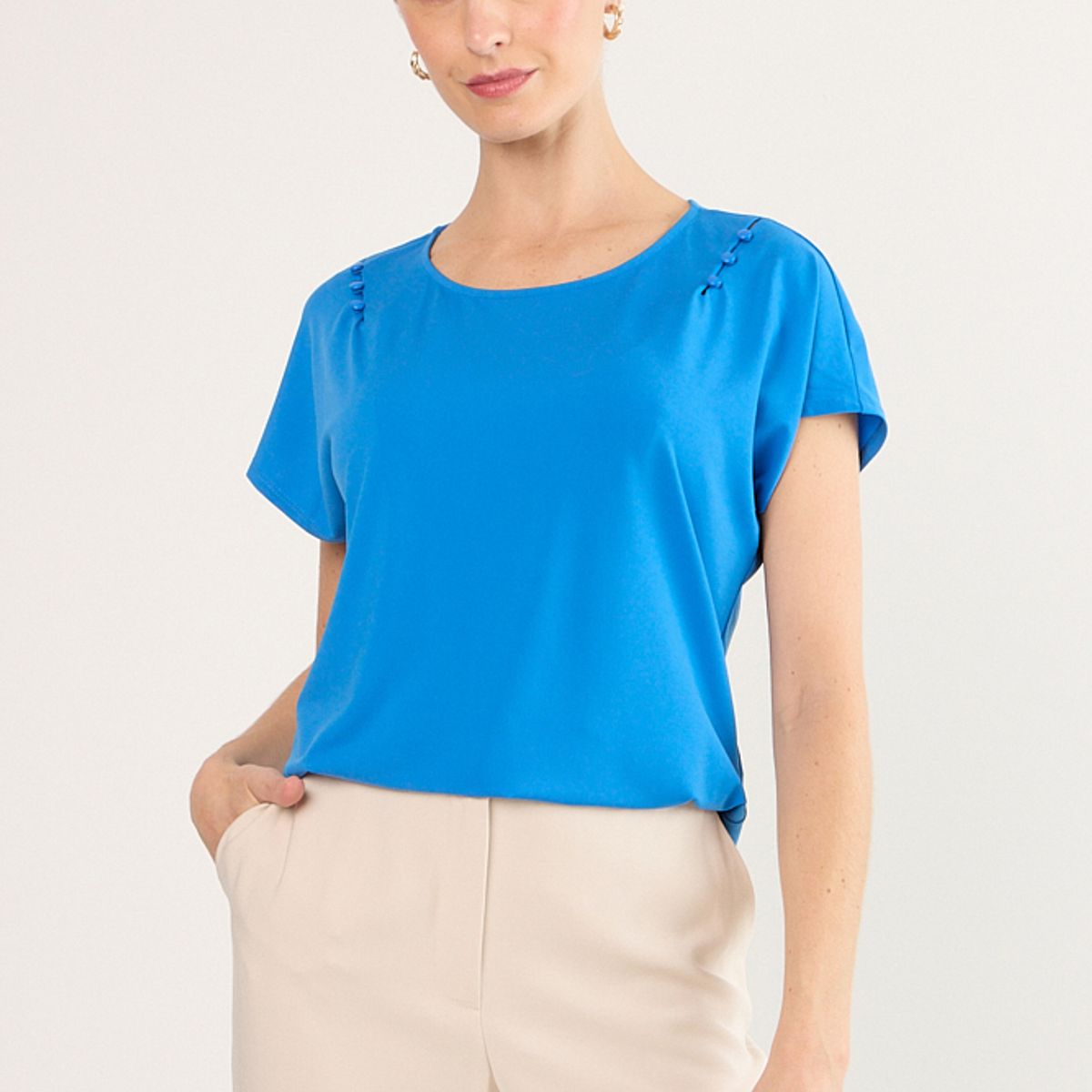 MA GRIFFE - Polera Manga Corta Mujer Azul Magriffe