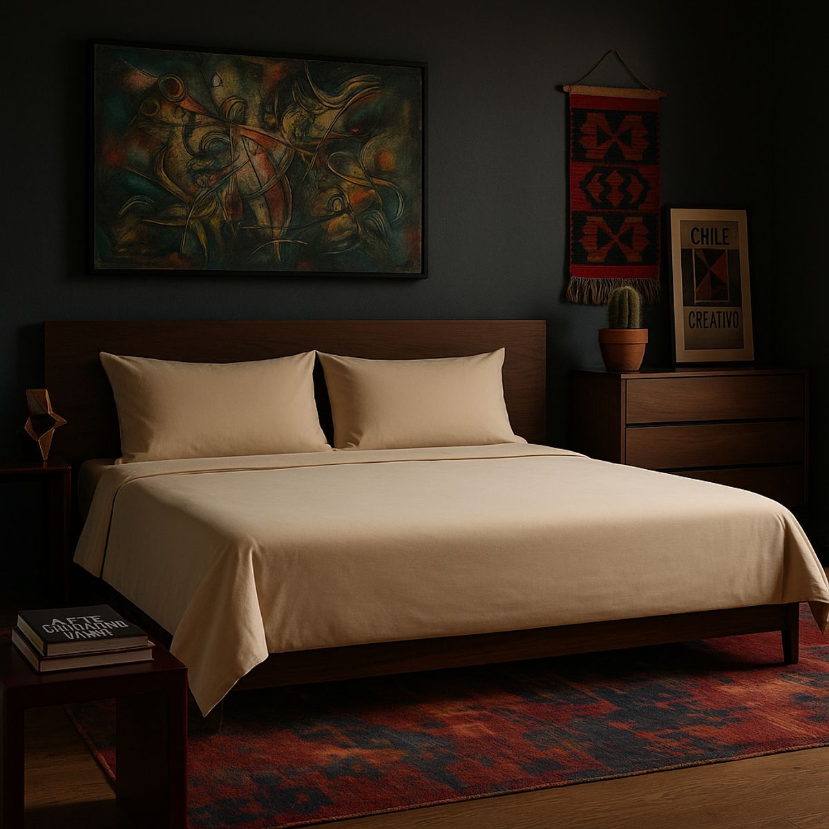 ARMONIA - Juego de sábanas Beige Súper King 144 hebras Liso