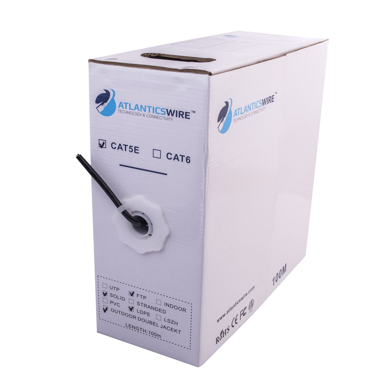 ATLANTICSWIRE - CABLE FTP CAT5E 100 MTS, 24 AWG, CCA PVC. NEGRO. EXTERIOR