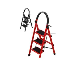 GENERICO - Escalera Plegable 3 Escalones Antideslizante Color Rojo