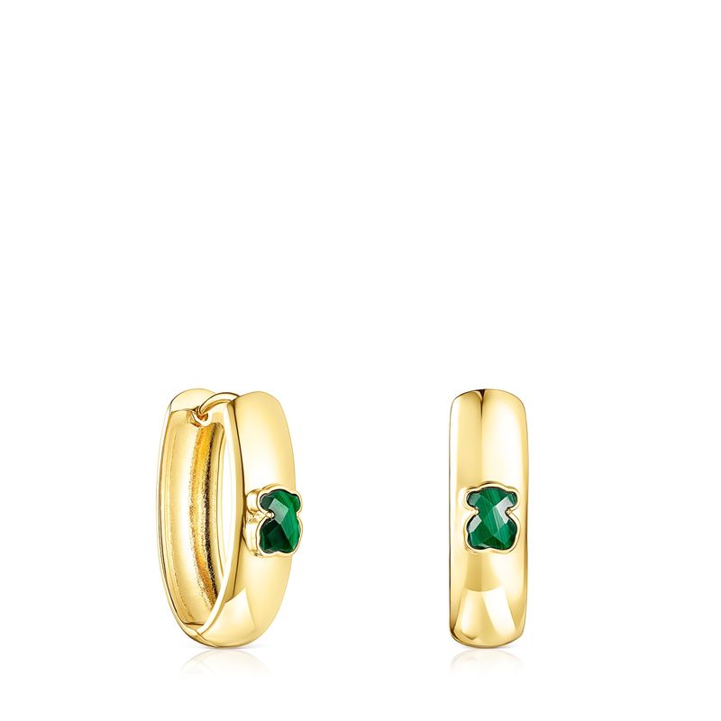 TOUS - Aros Grandes Icon Color De Plata Vermeil Y Malaquita Mujer Tous