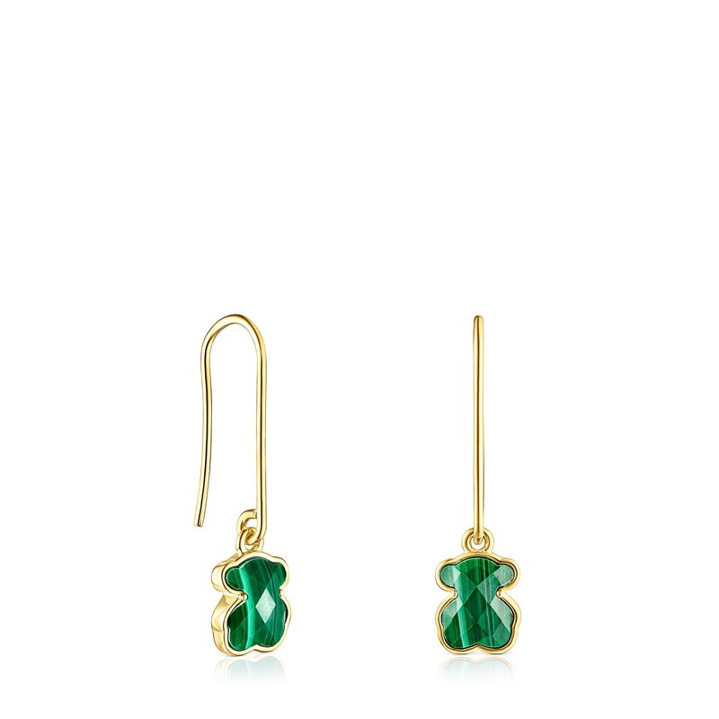 TOUS - Pendientes Largos Icon Color de Plata Vermeil Y Malaquita Mujer Tous