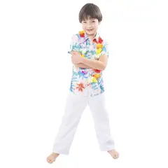 GENERICO - Traje Pascuense - Hawaiano Niño - Celeste/naranja Talla 8
