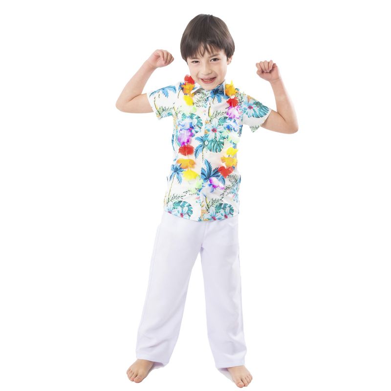 GENERICO - Traje Pascuense  - Hawaiano Niño - Celeste/Verde Talla 4