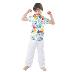GENERICO - Traje Pascuense - Hawaiano Niño - Celeste/Verde Talla 8