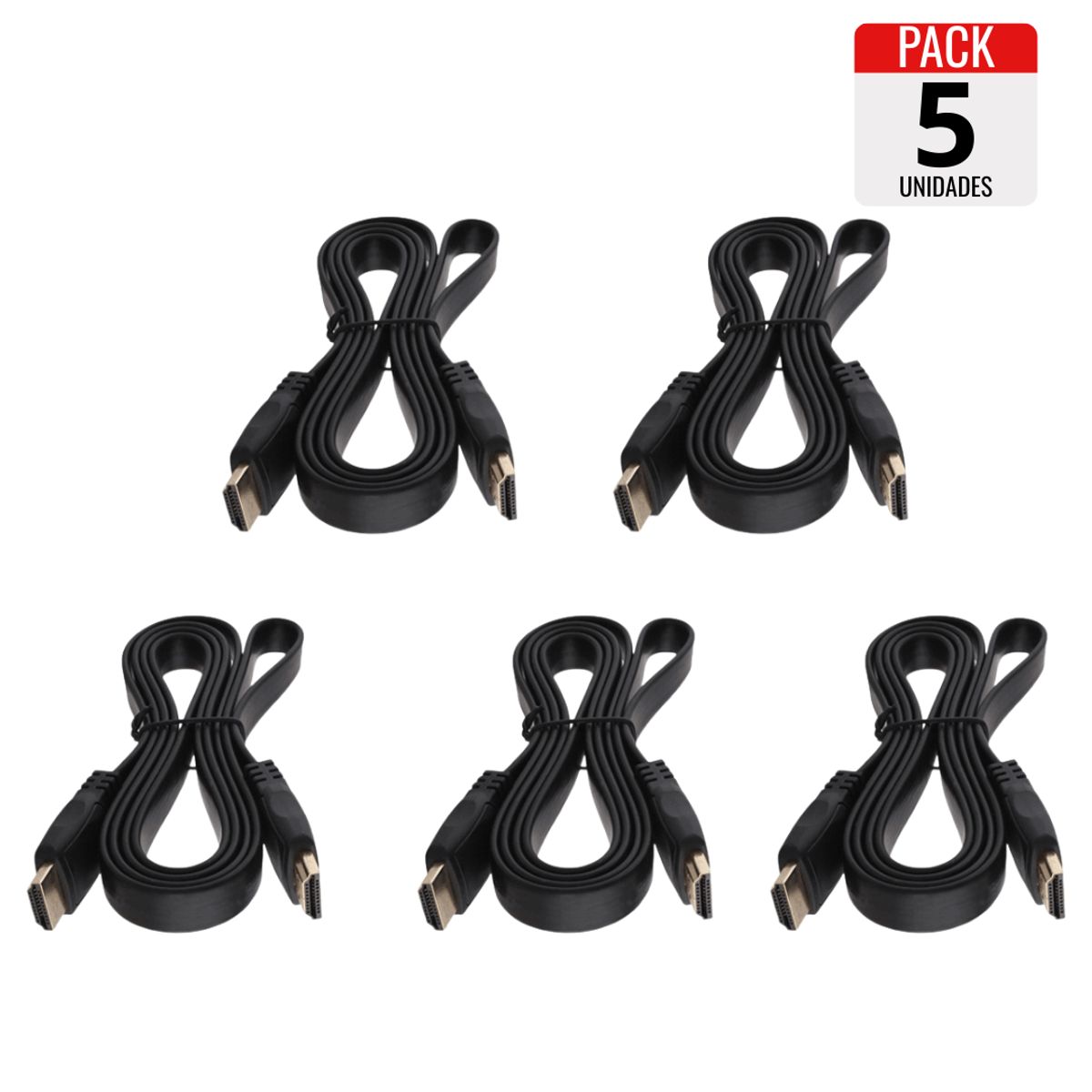 GENERICO - Cable HDMI Plano 3 Metros Full HD 1080p – Pack x5