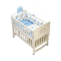 BABYLUNA - Cama Madera Multifuncional con Colchón y Ropa Cama Celeste