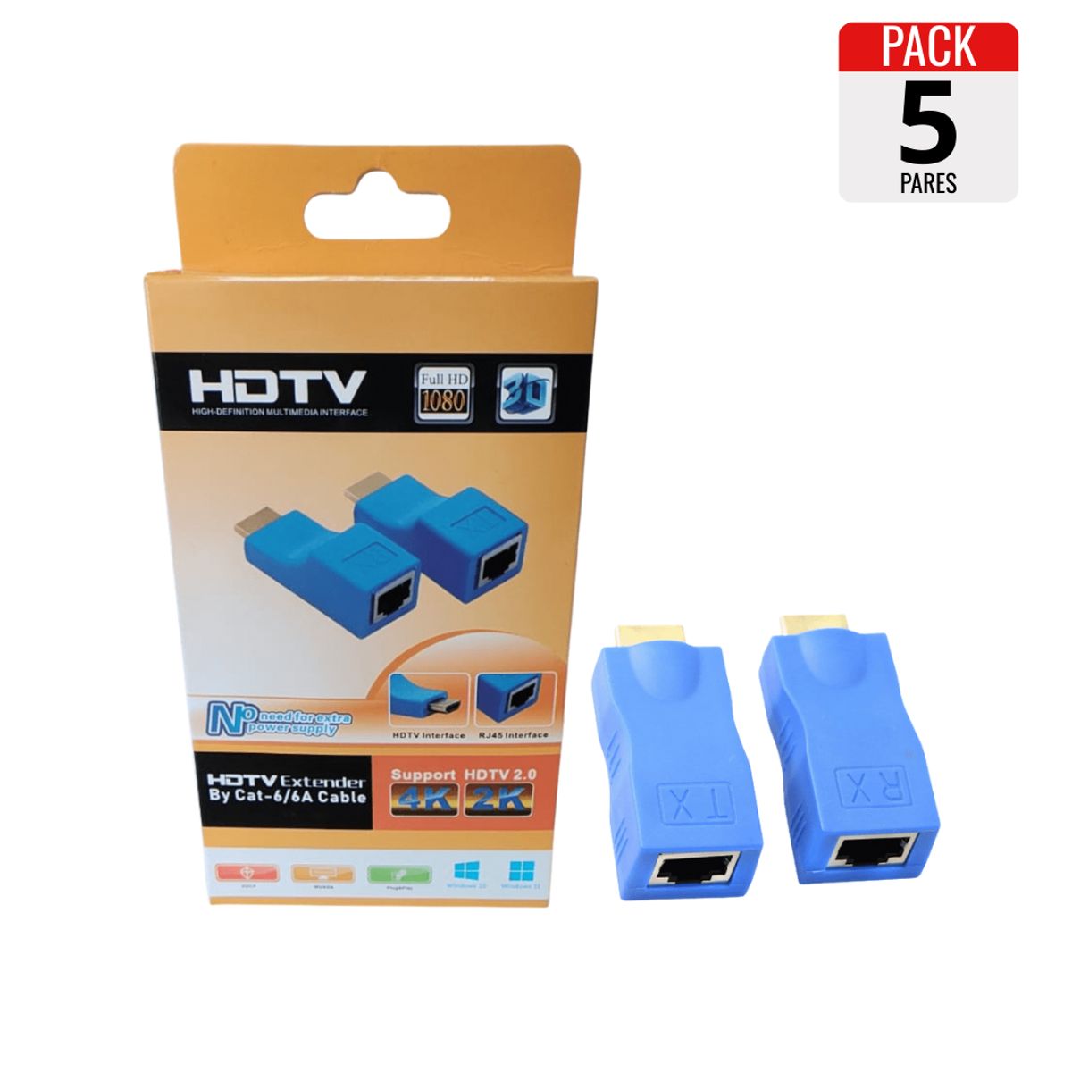 GENERICO - Pack x5 Extensores HDMI 30m Full HD 1080p