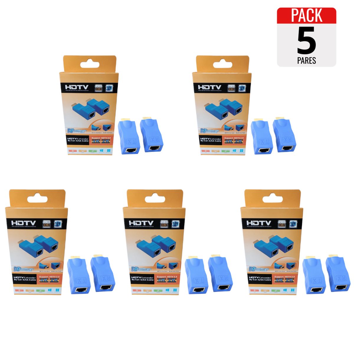 GENERICO - Pack x5 Extensores HDMI 30m Full HD 1080p