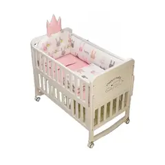 BABYLUNA - Cama Madera Multifuncional con Colchón y Ropa Cama Rosado