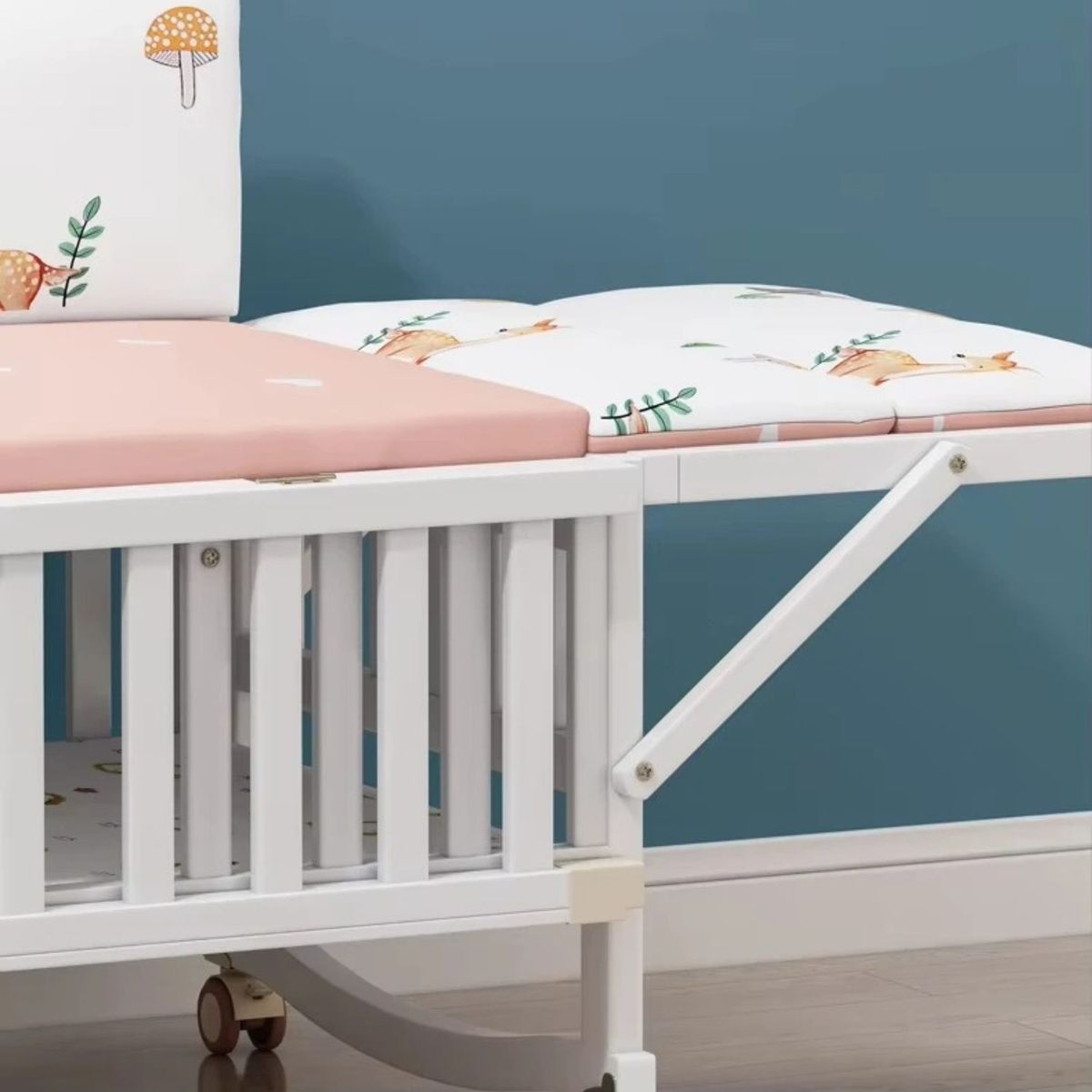 BABYLUNA - Cama Madera Multifuncional con Colchón y Ropa Cama Rosado