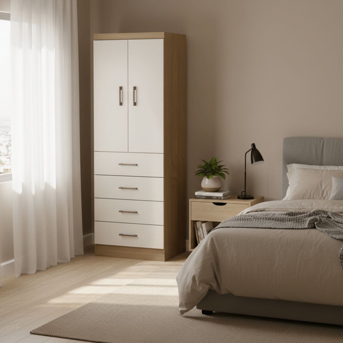 EXIT - Clóset 2 Puerta(s) 4 Cajon(es) 182×62×40 cm Roble/Beige