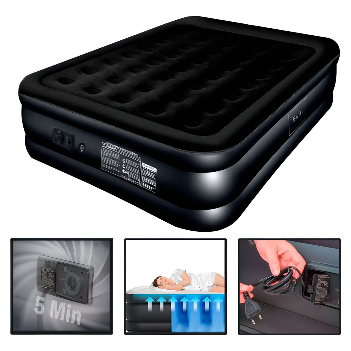 HOMEBRANDT - Colchón Cama Inflable 2 Plazas Eléctrico 203x152x45 Cm