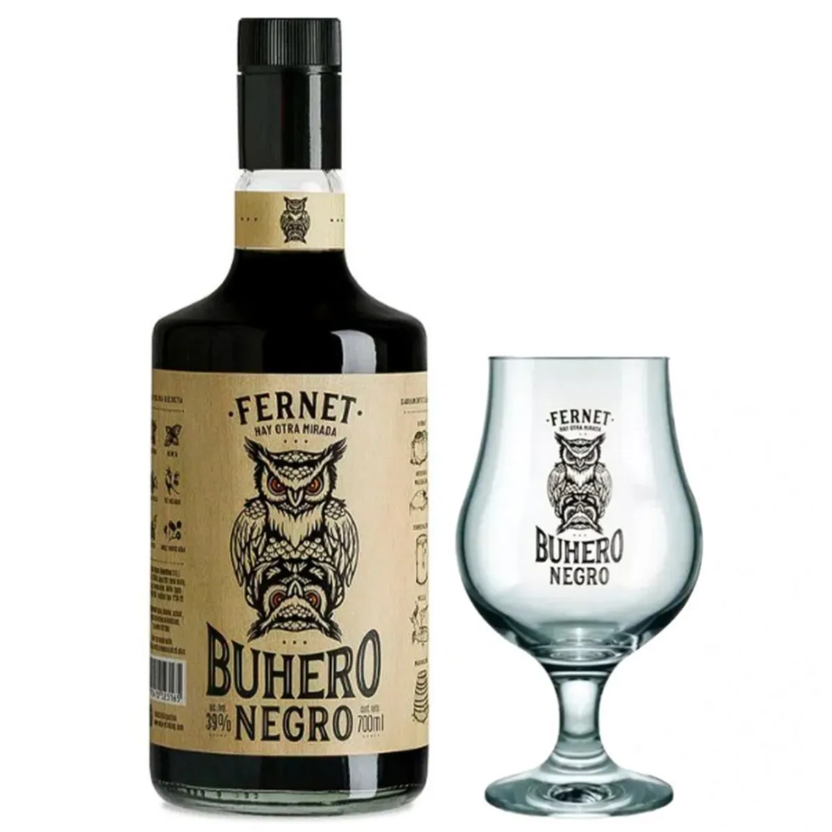 FERNET - Pack Buhero Fernet Buhero Negro 39°alc 700cc + Copa Buhero