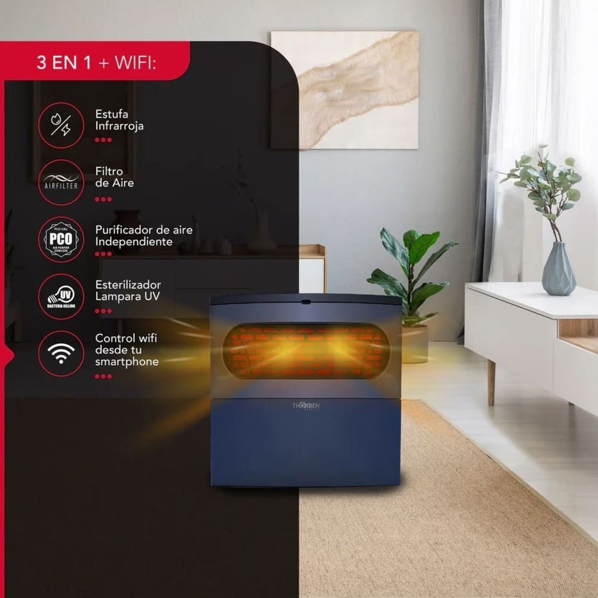 THORBEN - Estufa infrarroja 3 en 1 Thor Compact Wifi