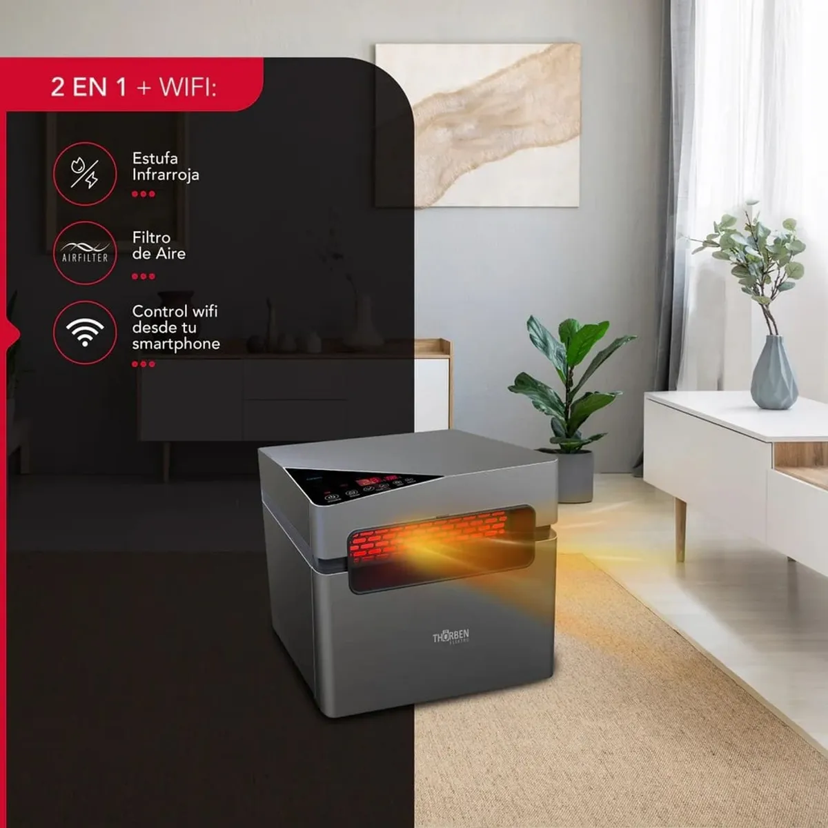 THORBEN - Estufa infrarroja 2 en 1 Thor Silver 1500 Wifi
