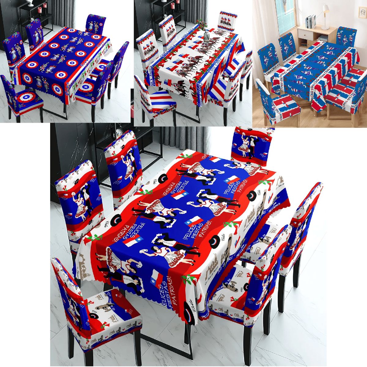 GENERICO - MANTEL Y 6 FUNDAS PARA SILLAS DISEÑO FECHAS PATRIAS