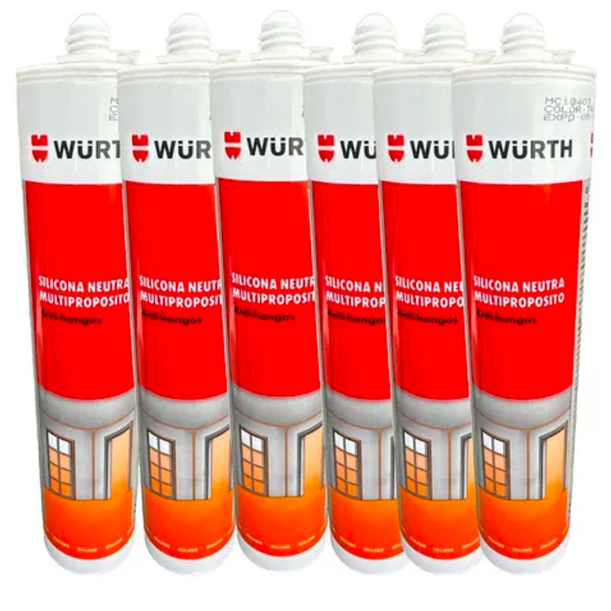 WURTH - Pack 6 Silicona Neutra BLANCA 280ml Profesional Wurth