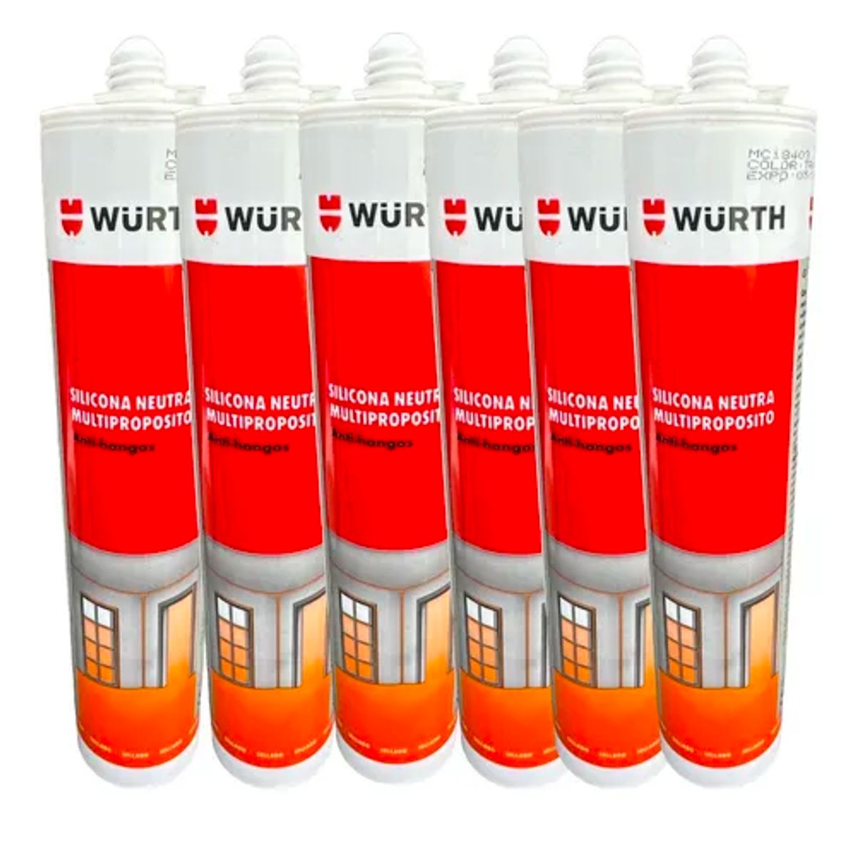 WURTH - Pack 6 Silicona Neutra BLANCA 280ml Profesional Wurth