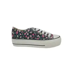 HERIEL - Zapatilla Negra Flores Mujer