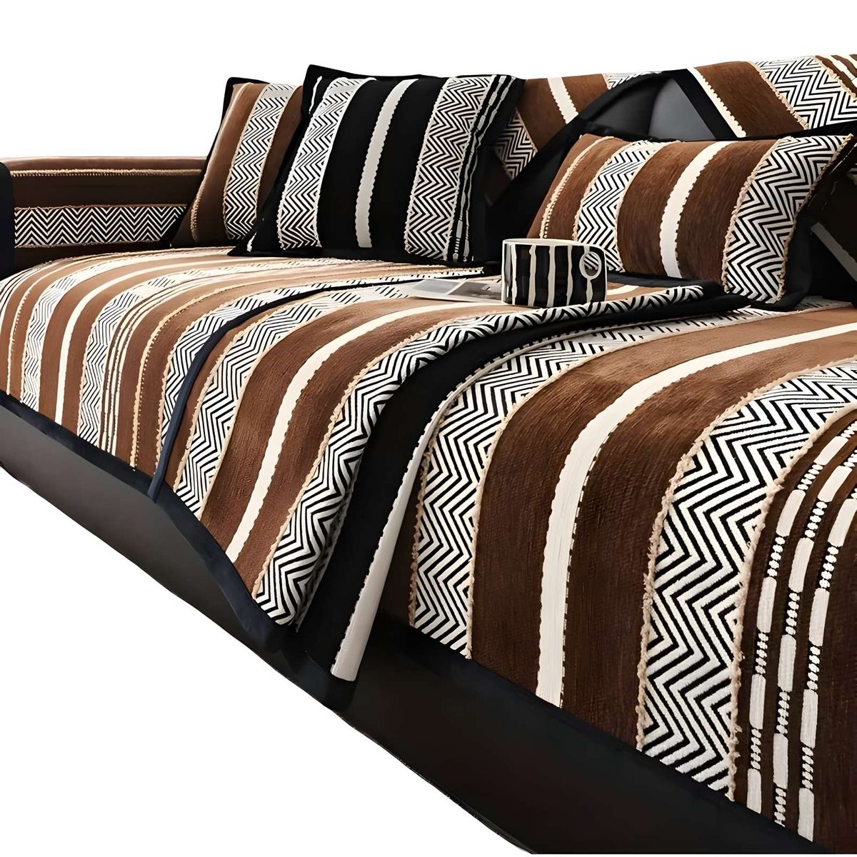 GENERICO - FUNDA SOFA MAT 5 PIEZAS CON DISEÑO R2 CAFÉ