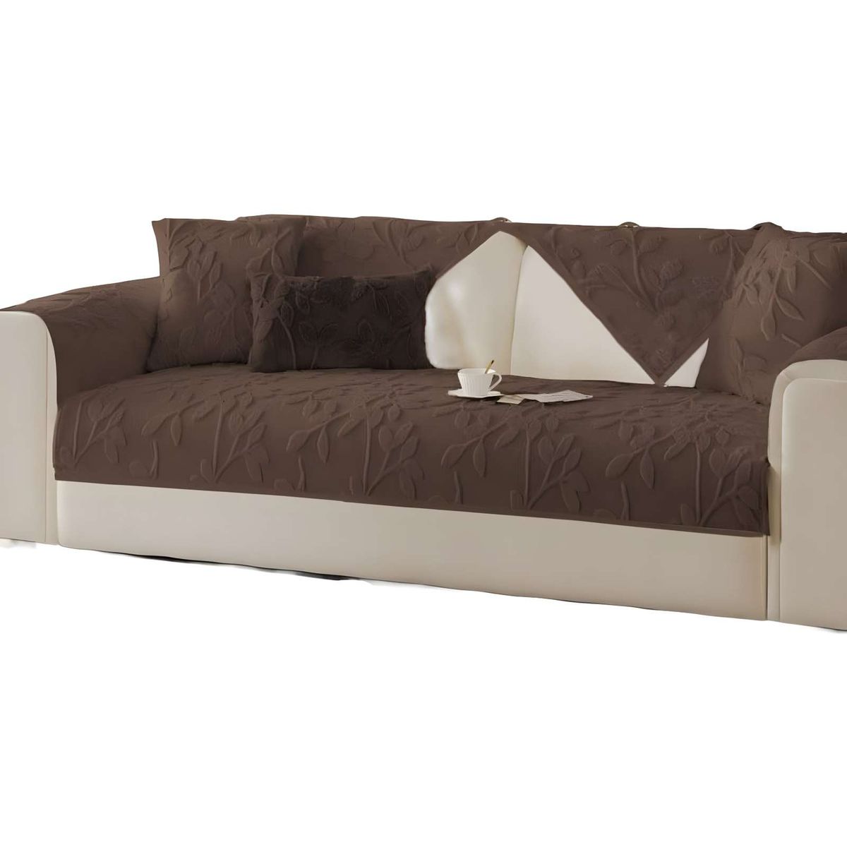 GENERICO - FUNDA SOFA MAT 5 PIEZAS CON DISEÑO H1 CAFÉ