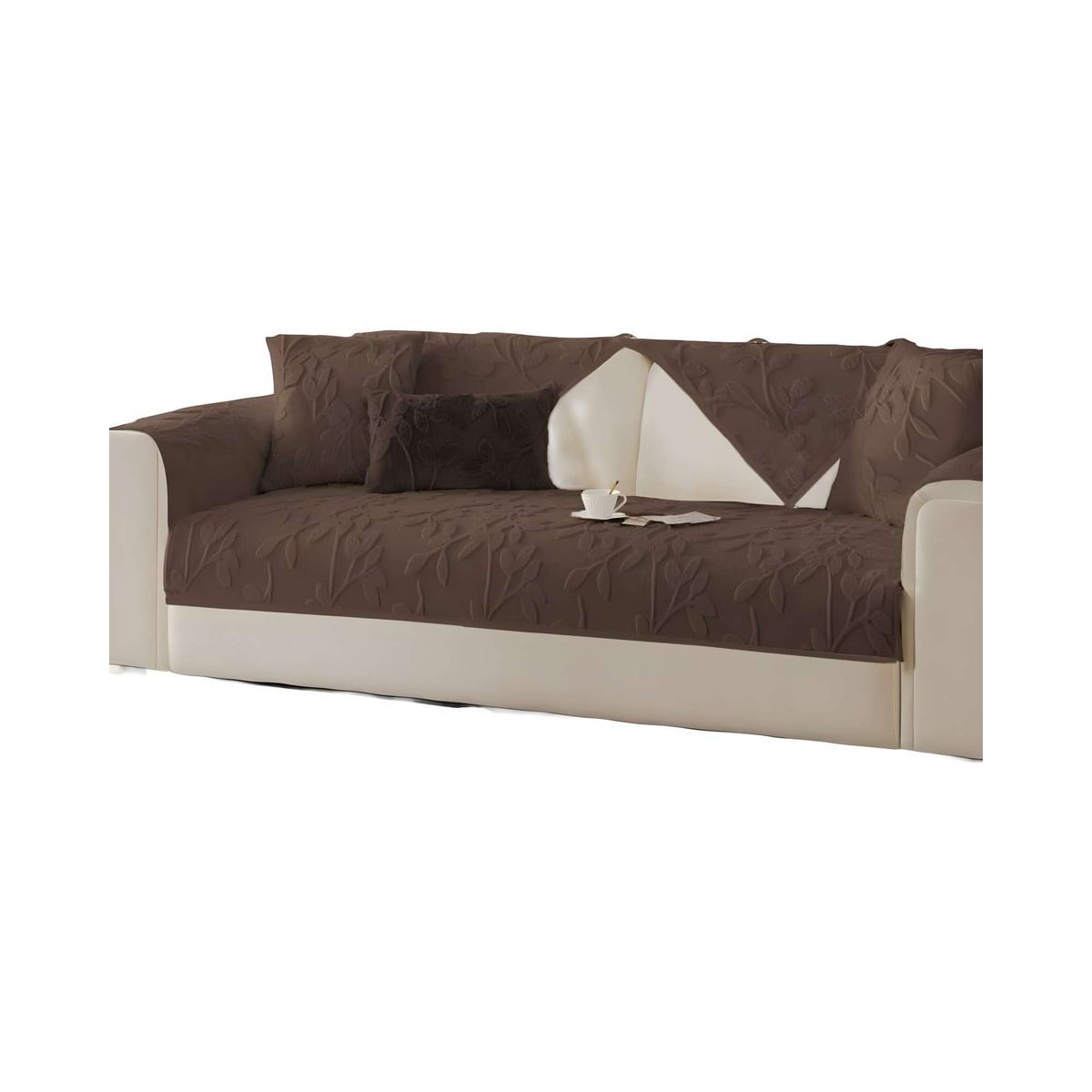 GENERICO - FUNDA SOFA MAT 5 PIEZAS CON DISEÑO H1 CAFÉ