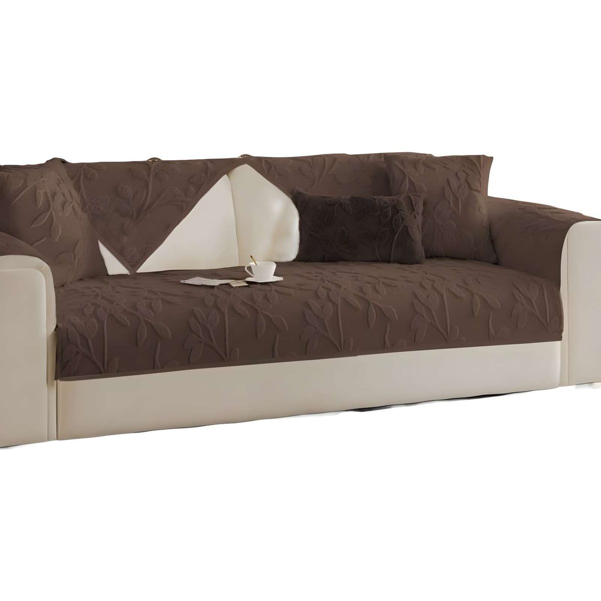 GENERICO - FUNDA SOFA MAT 5 PIEZAS CON DISEÑO H1 CAFÉ