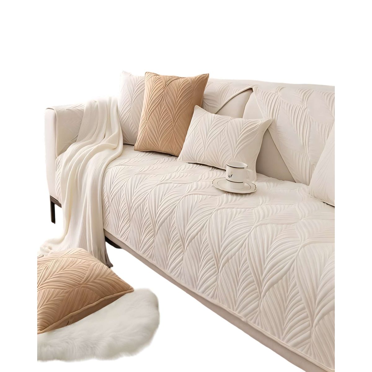 GENERICO - FUNDA SOFA MAT 5 PIEZAS CON DISEÑO G1 BLANCO