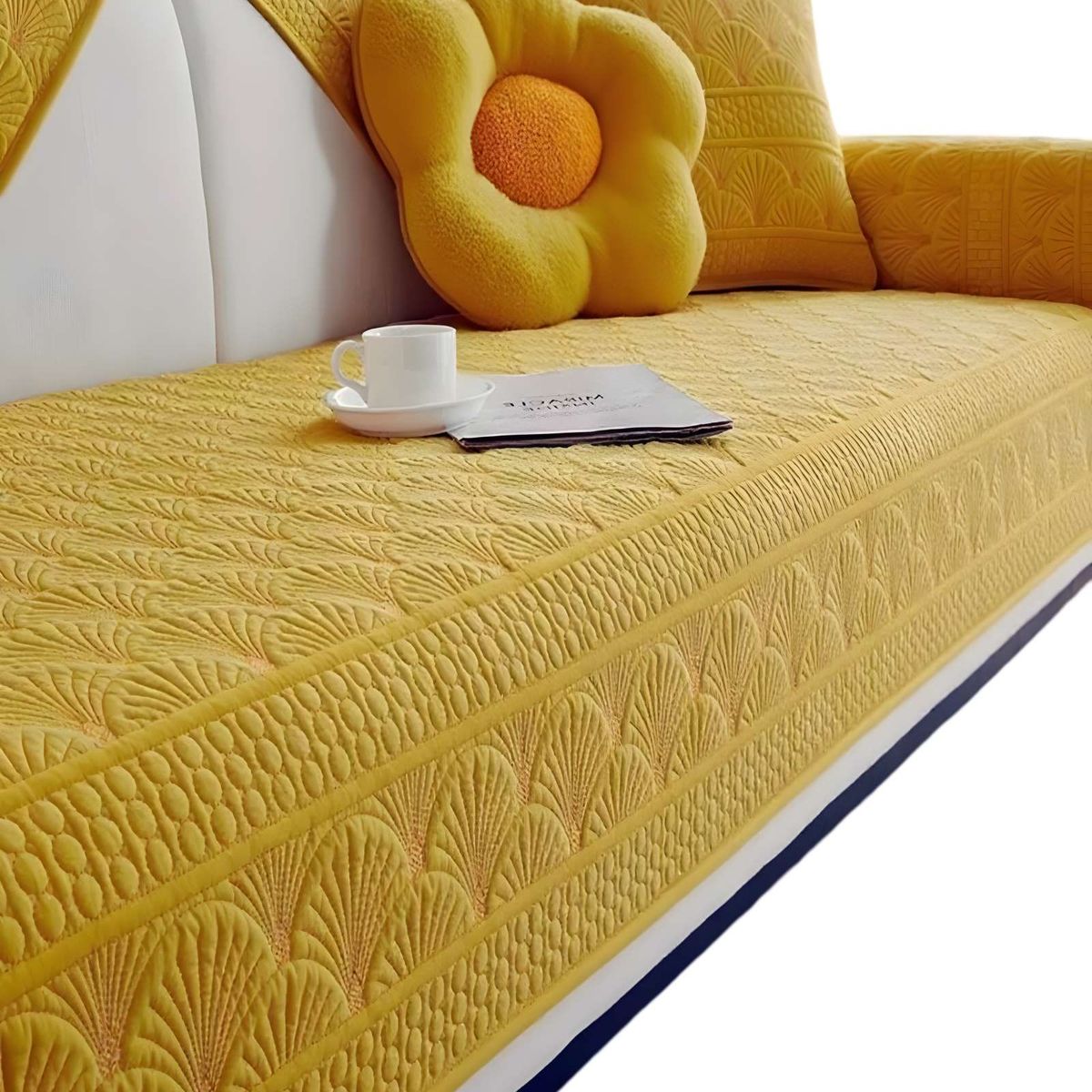 GENERICO - FUNDA SOFA MAT 5 PIEZAS CON DISEÑO F4 AMARILLO