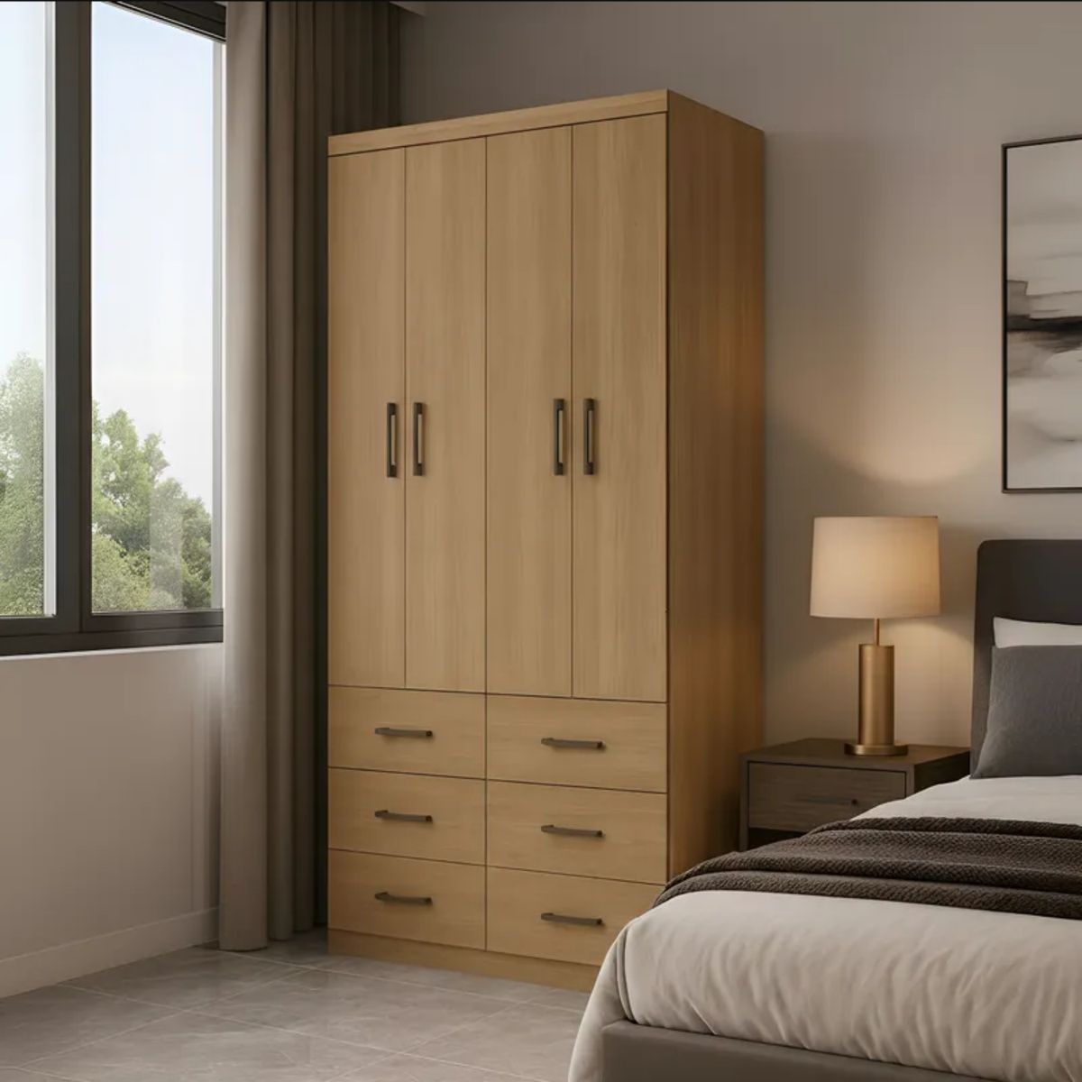 EXIT - Clóset 4 Puertas 6 Cajones 100x182x40 cm Roble