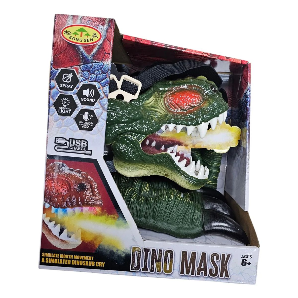 GENERICO - Máscara Dinosaurio Y Garras Con Cambiador Luz Sonido Spray