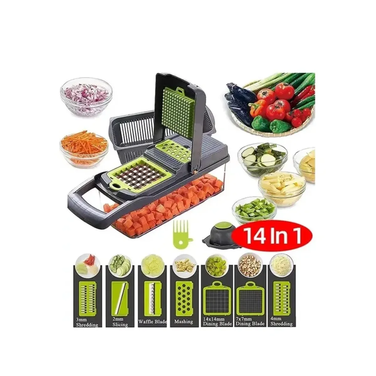 CARIBEE - Mandolina Cortador Picador Rallador Verduras Con Escurridor 14 piezas