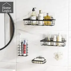 HOME LOGICS - Set 4 Organizador Ducha Repisa Adhesivo Esquinero Colgadores