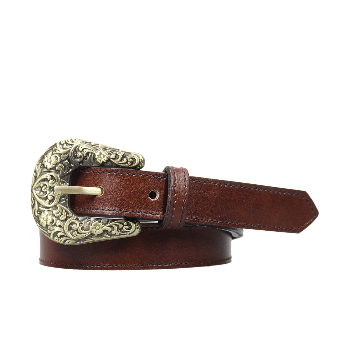 NICOLETTA - Cinturón Cuero Genuino Liberica Café