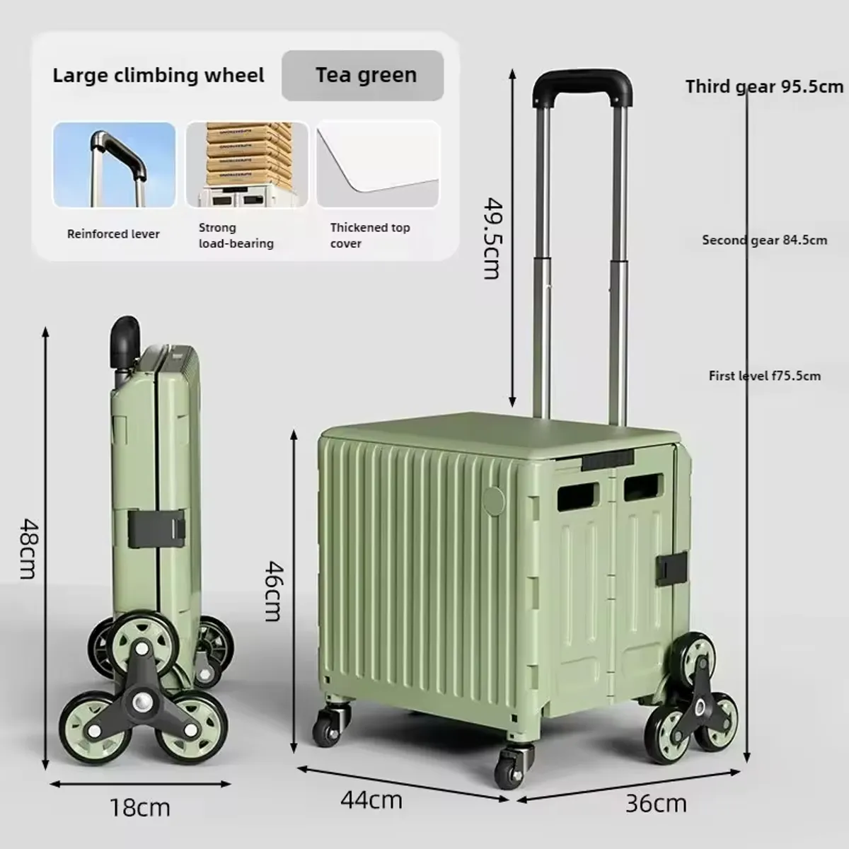 GENERICO - Carrito Compras Plegable Ruedas Trepadoras 47L color Verde